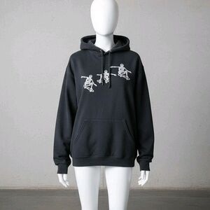 Bowery Supply Co. Hoodie L Black Skater Skeleton Graphic Sweatshirt Pullover Men
